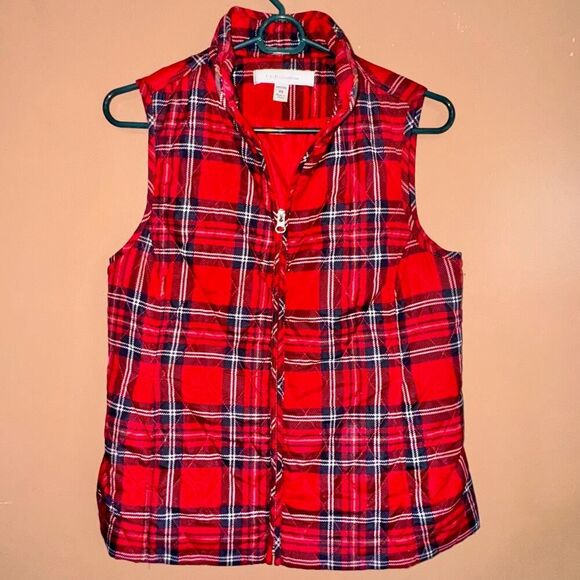 Croft & Barrow Women's Red Plaid Puffer Vest - Size XS - Picture 5 of 8